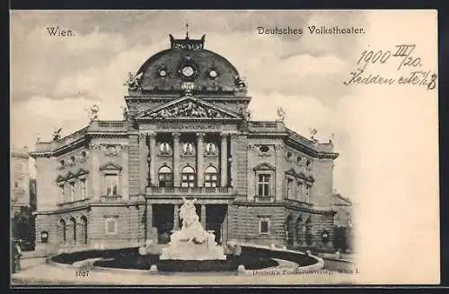 AK Wien, Deutsches Volkstheater mit Denkmal