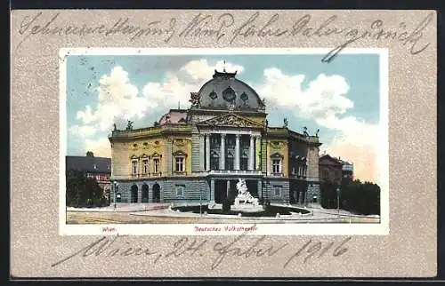 AK Wien, Deutsches Volkstheater, mit Raymund-Denkmal