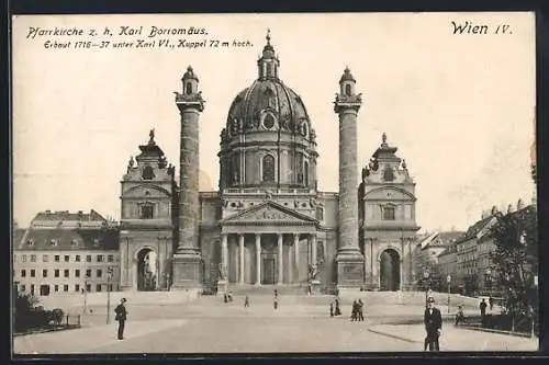 AK Wien, Pfarrkirche z. h. Karl Borromäus mit Leuten