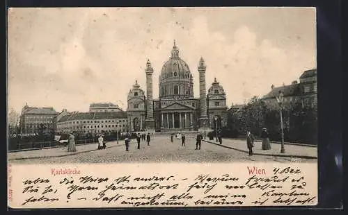 AK Wien, Karlskirche mit Strassenpartie