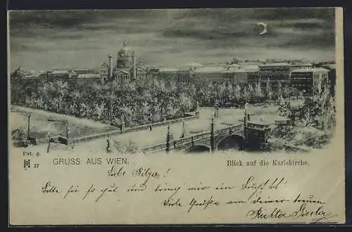 Mondschein-Lithographie Wien, Blick auf die Karlskirche
