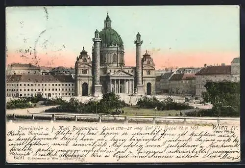 AK Wien, Pfarrkirche zum heiligen Karl Borromäus, Erbaut 1716-37
