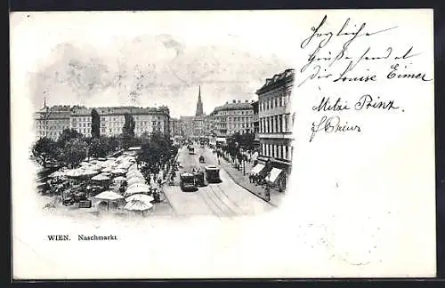 AK Wien, Naschmarkt mit Strassenbahn
