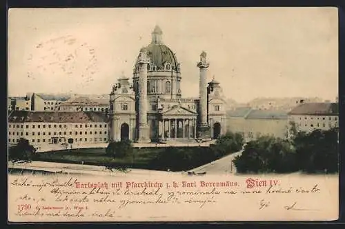 AK Wien, Karlsplatz mit Pfarrkirche zum heiligen Karl Borromäus
