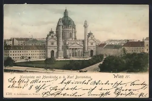 AK Wien, Karlsplatz mit Pfarrkirche zum heiligen Karl Borromäus