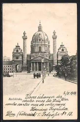 AK Wien, Karlskirche mit Strassenpartie