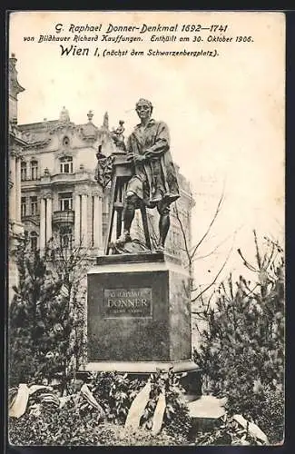 AK Wien, G. Raphael Donner-Denkmal 1692-1741 nächst dem Schwarzenbergplatz