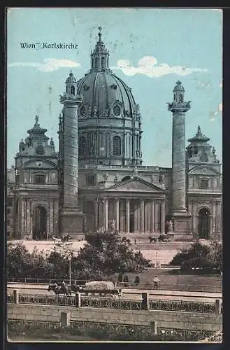 AK Wien, Karlskirche mit Pferdewagen