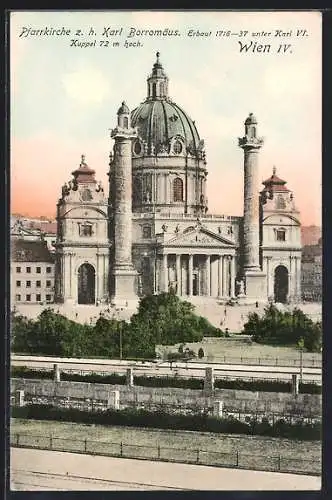 AK Wien, Blick zur Pfarrkirche z. h. Karl Borromäus