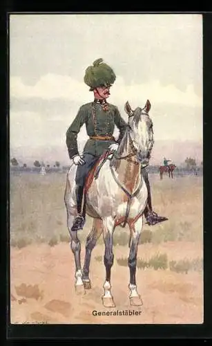 Künstler-AK Ludwig Koch: Generalstäbler in Uniform zu Pferd