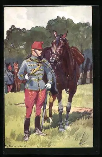 Künstler-AK Ludwig Koch: Soldat mit seinem Pferd