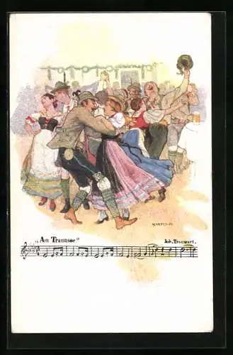 Künstler-AK Adolf Karpellus: Tanzende Paare in Trachten