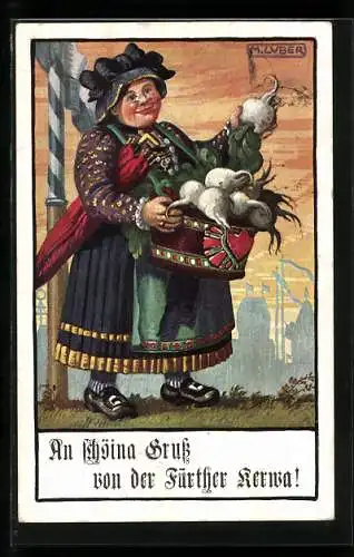 Künstler-AK Max Luber: München, Frau in Tracht mit Rettichen