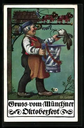 Künstler-AK Max Luber: Münchner Oktoberfest, Wirt mit grossem Krug