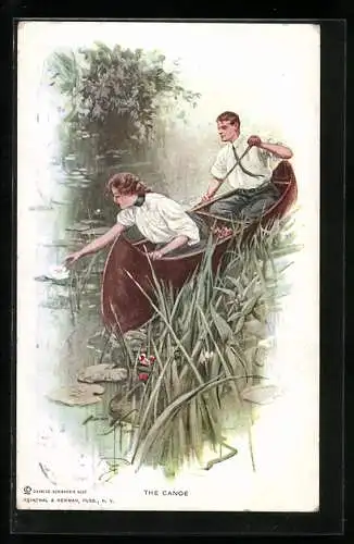Künstler-AK Harrison Fisher: The Canoe, Bootspartie, Liebespaar
