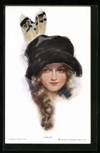 Künstler-AK Harrison Fisher: Girlie, Mädchenporträt mit Hut