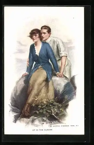 Künstler-AK Lester Ralph: Junges Liebespaar ist Hoch in den Wolken