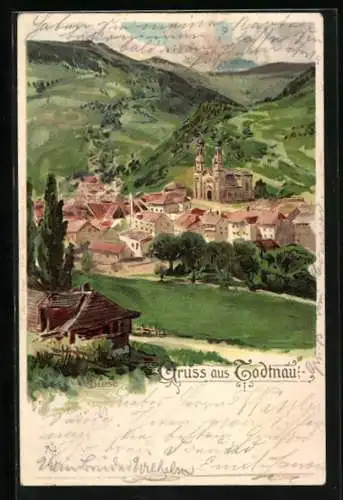 Künstler-AK C.Biese: Todtnau, Teilansicht mit Kirche und Umgebung