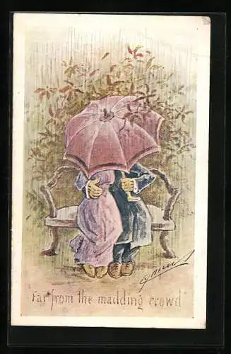 Künstler-AK Cynicus: Far from the madding crowd, Paar versteckt unterm Regenschirm