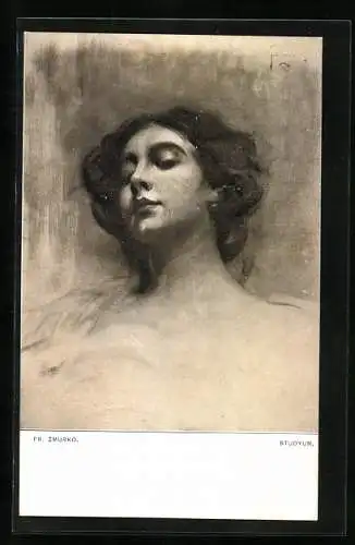Künstler-AK Franciszek Zmurko: Damenportrait in Grautönen