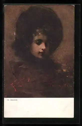 Künstler-AK Franciszek Zmurko: Mädchenportrait in Rottönen
