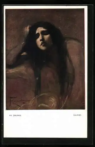 Künstler-AK sign. Fr. Zmurko: langhaarige Frau stützt den Kopf