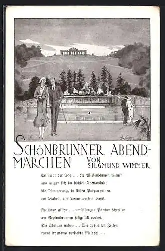 Künstler-AK Wien, Schönbrunner Abend-Märchen, Brunnen mit Paaren