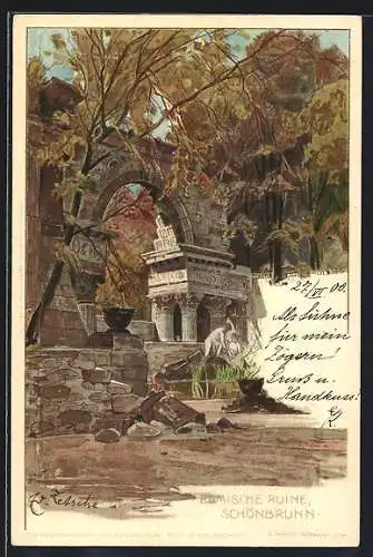 Künstler-AK Wien, Schönbrunn, Römische Ruine