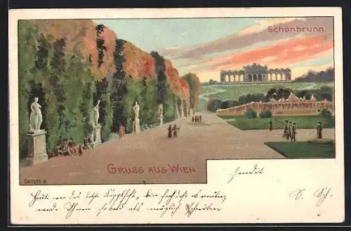 Künstler-Lithographie Richard Hegedüs-Geiger: Wien, Schönbrunn