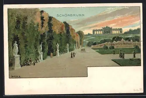 Künstler-Lithographie Richard Hegedüs-Geiger: Wien, Schönbrunn