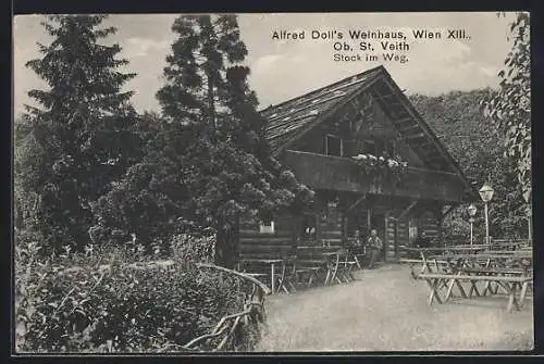 AK Wien, Ob.-St. Veith, Weingasthaus von Alfred Doll, Stock im Weg