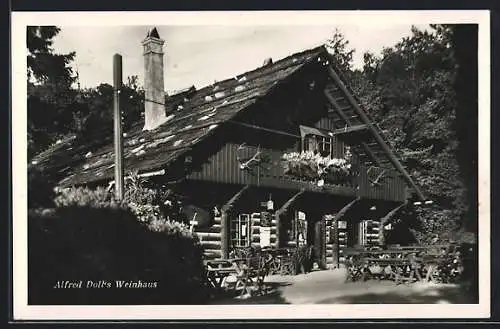 AK Wien, Ob.-St. Veit, Alfred Doll`s Weingasthaus, Stock im Weg