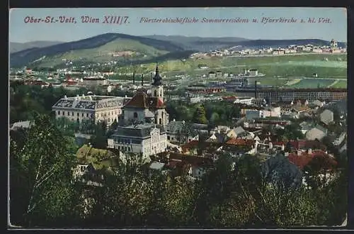 AK Wien, Ober-St.-Veit, Fürsterzbischöfliche Sommerresidenz und Pfarrkirche z. hl. Veit