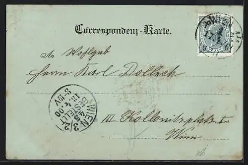 Mondschein-AK Wien, Hietzing, Strassenpartie mit Blick zur Kirche