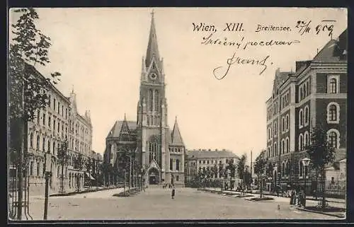 AK Wien-Breitensee, Partie mit Kirche