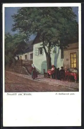 Künstler-AK Wien, Neustift am Walde, Partie am Abend