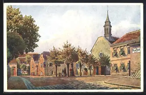 Künstler-AK Wien, Heiligenstadt, Pfarrplatz mit Beethovenhaus