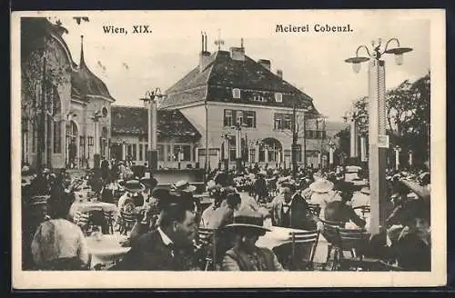 AK Wien, Gasthaus Meierei Cobenzl, Aussentische mit Gästen