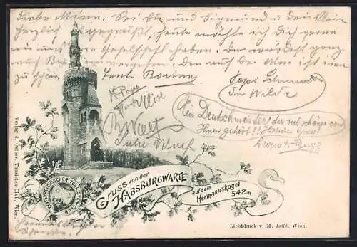 AK Wien, Hermannskogel, Die Habsburgwarte, Wappen ÖsterreichischerTouristen-Club
