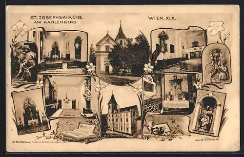 AK Wien, Kahlenberg, St. Josephskirche, mit Innenansichten und Heiligenfiguren