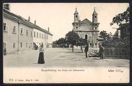 AK Wien, Leopoldsberg mit Kirche und Gasthaus