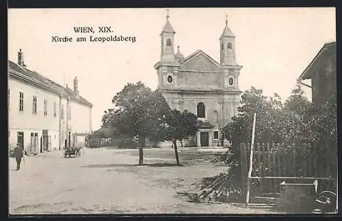 AK Wien, Leopoldsberg, Ortspartie mit Kirche und Gasthaus