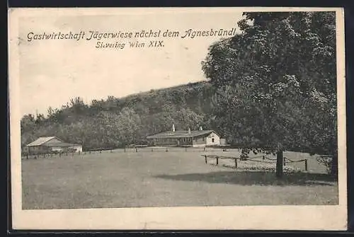 AK Wien, Sievering, Gastwirtschaft Jägerwiese nächst dem Agnesbründl, Panorama