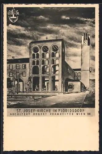 Künstler-AK Wien-Floridsdorf, St. Josef-Kirche, Architekt R. Kramreiter aus Wien