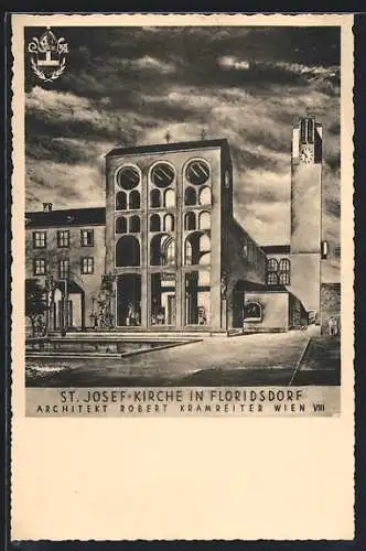 Künstler-AK Wien-Floridsdorf, St. Josef-Kirche, Architekt R. Kramreiter aus Wien