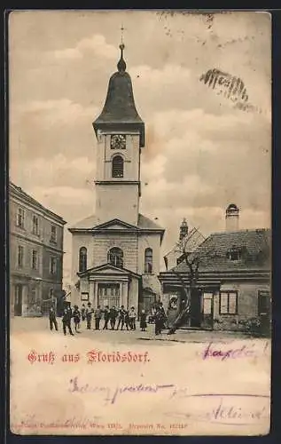 AK Wien, Floridsdorf, Pfarrkirche St. Jakob, davor Einwohner