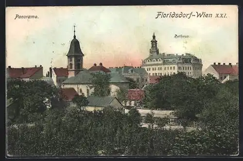 AK Wien, Floridsdorf, Teilansicht mit Rathaus und Kirche