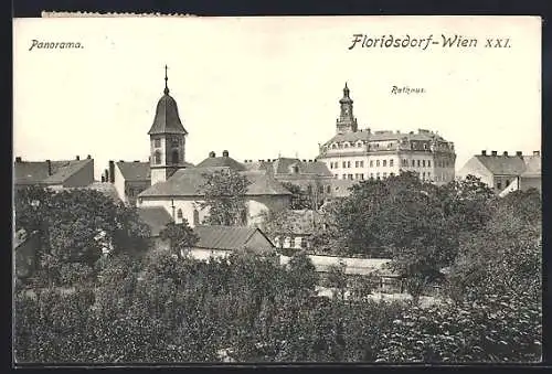 AK Wien, Floridsdorf, Panorama mit Rathaus und Kirche