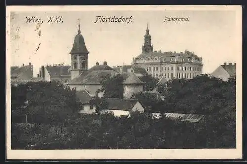 AK Wien, Floridsdorf, Panorama mit Kirche und Rathaus