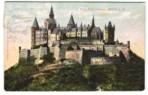 Relief-AK Burg Hohenzollern, Totalansicht